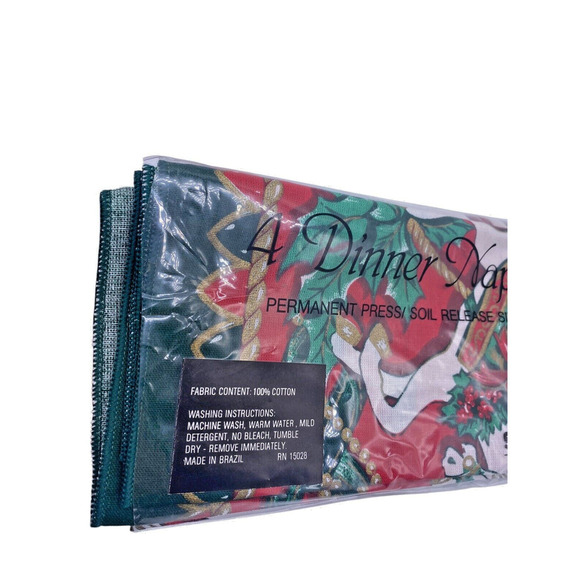 Vintage Christmas Napkins Set Lot 4 NEW Fabric Cloth Red Horse Carousel Cotton - Picture 3 of 9